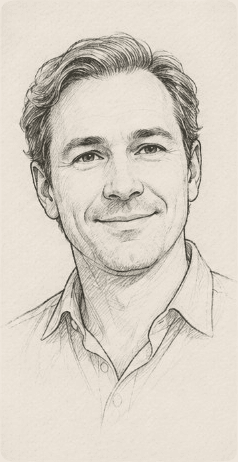 Pencil portrait of David, Head of Business Development
